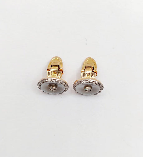 Boutons de col Art déco en or 18k, platine, nacre et diamant 58 Facettes A07621