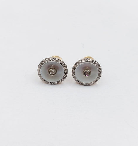 Boutons de col Art déco en or 18k, platine, nacre et diamant 58 Facettes A07621