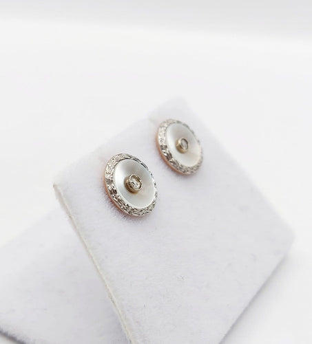 Boutons de col Art déco en or 18k, platine, nacre et diamant 58 Facettes A07621