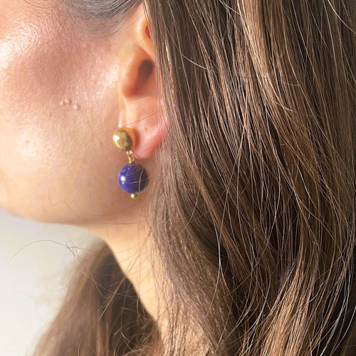 Boucles d'oreilles pendantes en or jaune et lapis-lazuli 58 Facettes LMB-385
