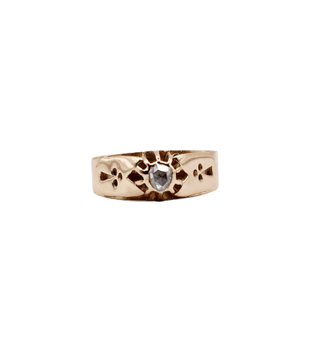 54.5 Bague jonc bombé antique en or 14k et diamant taille rose 58 Facettes A07625