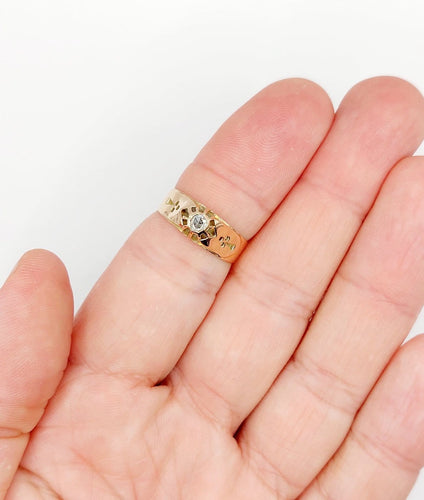 54.5 Bague jonc bombé antique en or 14k et diamant taille rose 58 Facettes A07625