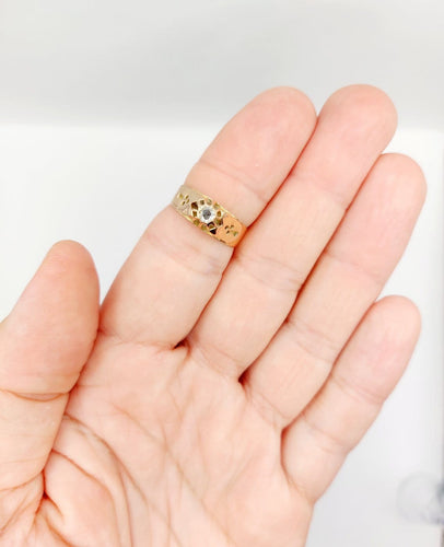 54.5 Bague jonc bombé antique en or 14k et diamant taille rose 58 Facettes A07625