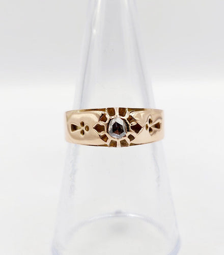 54.5 Bague jonc bombé antique en or 14k et diamant taille rose 58 Facettes A07625