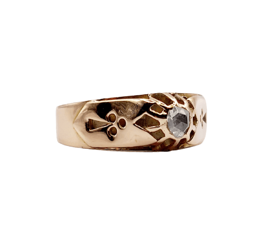 54.5 Bague jonc bombé antique en or 14k et diamant taille rose 58 Facettes A07625