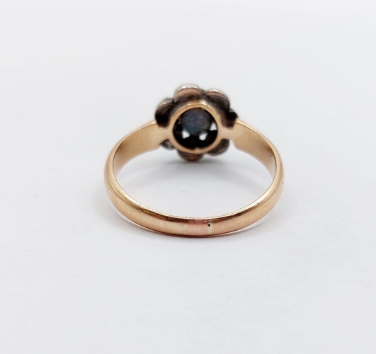 60 Victorienne - Bague marguerite en or rose 18k, argent et diamants 58 Facettes A07628