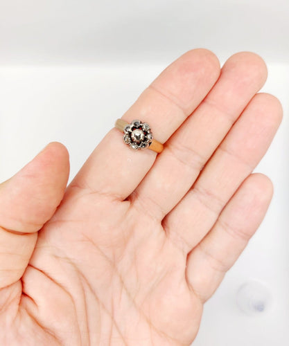 60 Victorienne - Bague marguerite en or rose 18k, argent et diamants 58 Facettes A07628