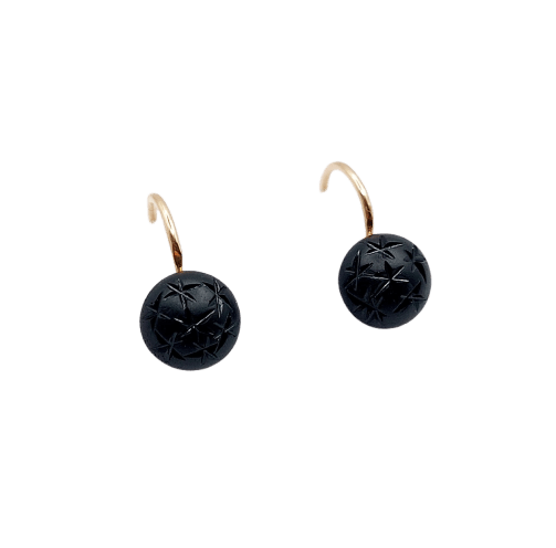 Dormeuses antiques en or rose 18k et jais gravé d'étoiles 58 Facettes A07630