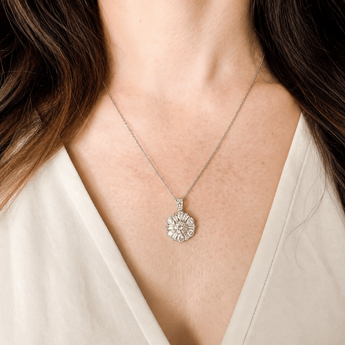 Pendentif rosace en or blanc et diamants 58 Facettes LMB-384
