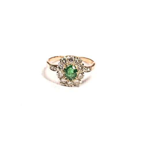 58 Bague marguerite en or rose, platine, émeraude et diamants 58 Facettes LMB-386