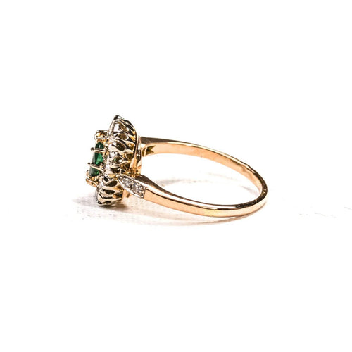 58 Bague marguerite en or rose, platine, émeraude et diamants 58 Facettes LMB-386