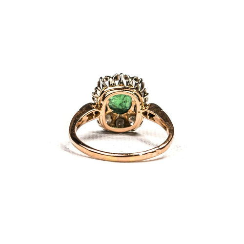 58 Bague marguerite en or rose, platine, émeraude et diamants 58 Facettes LMB-386