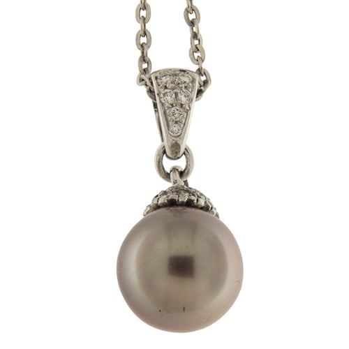Collier en or blanc, perle de Tahiti et diamants 58 Facettes G3999