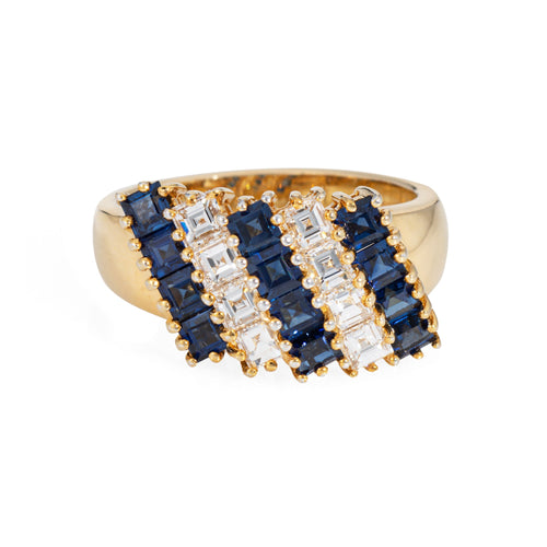 Bague Bague vintage diamants taille carrée et saphirs en or jaune 14 carats 58 Facettes G13902