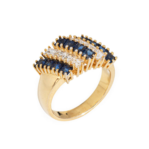 Bague Bague vintage diamants taille carrée et saphirs en or jaune 14 carats 58 Facettes G13902