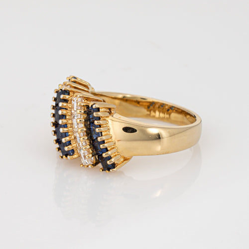 Bague Bague vintage diamants taille carrée et saphirs en or jaune 14 carats 58 Facettes G13902