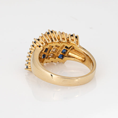Bague Bague vintage diamants taille carrée et saphirs en or jaune 14 carats 58 Facettes G13902