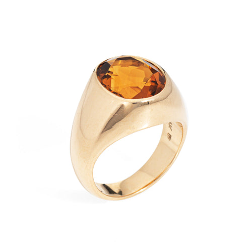 Bague 57 Bague chevalière vintage à citrine Madère 6 ct en or jaune 14k 58 Facettes G13952