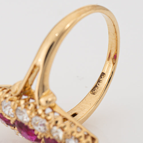 Bague 52 Bague navette victorienne antique en or jaune 18k, rubis de Birmanie et diamants 58 Facettes G13947