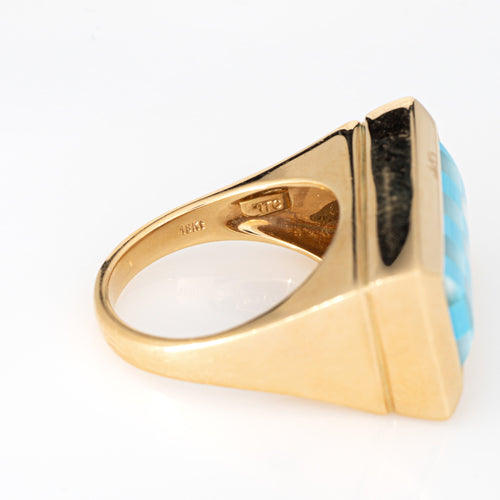 Bague 54 Bague cocktail damier turquoise et nacre en or jaune 18 carats 58 Facettes G13964