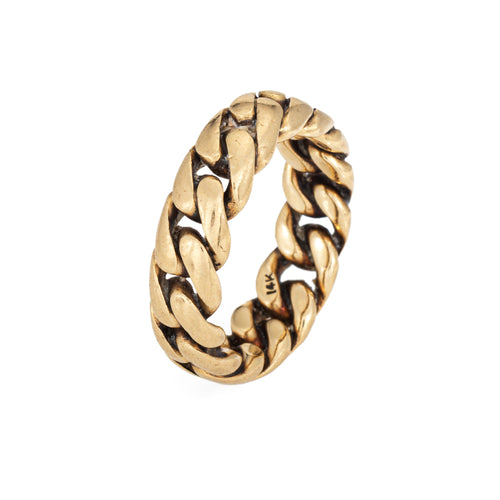 Bague 52 Bague maille gourmette cubaine vintage en or jaune 14 carats, 6 mm 58 Facettes G13970