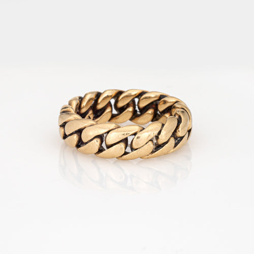 Bague 52 Bague maille gourmette cubaine vintage en or jaune 14 carats, 6 mm 58 Facettes G13970
