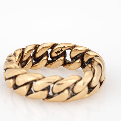 Bague 52 Bague maille gourmette cubaine vintage en or jaune 14 carats, 6 mm 58 Facettes G13970
