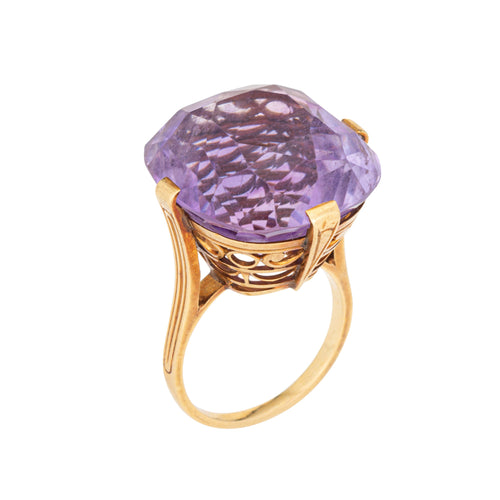 Bague 54 Bague cocktail rétro en or jaune 18 carats et améthyste 58 Facettes G13969
