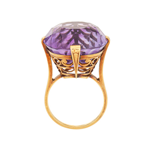 Bague 54 Bague cocktail rétro en or jaune 18 carats et améthyste 58 Facettes G13969