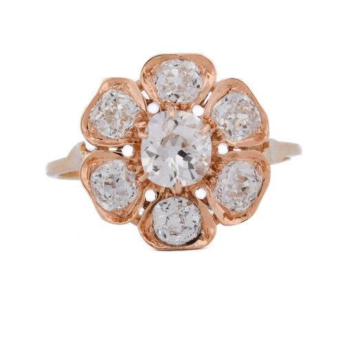 58 Bague ancienne marguerite en or jaune 18 ct et diamants 58 Facettes AN690 (05419)