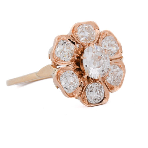58 Bague ancienne marguerite en or jaune 18 ct et diamants 58 Facettes AN690 (05419)