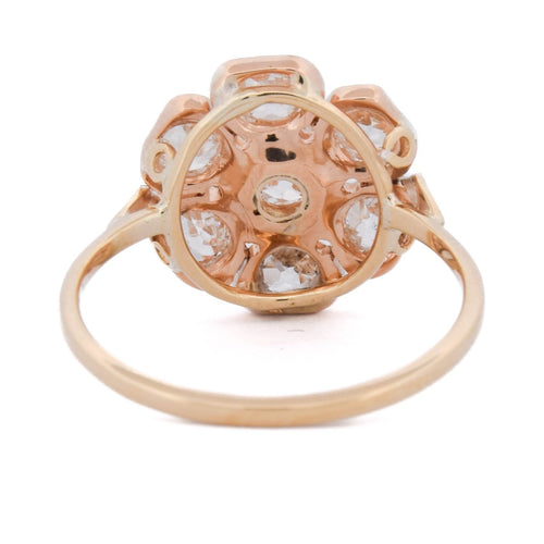 58 Bague ancienne marguerite en or jaune 18 ct et diamants 58 Facettes AN690 (05419)