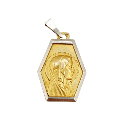 Médaille religieuse Art déco en or 18k Vierge Marie 58 Facettes A07646
