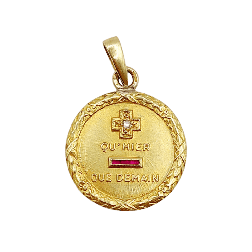 Augis - Pendentif médaille d'amour en or 18k, diamant et rubis 58 Facettes A07650