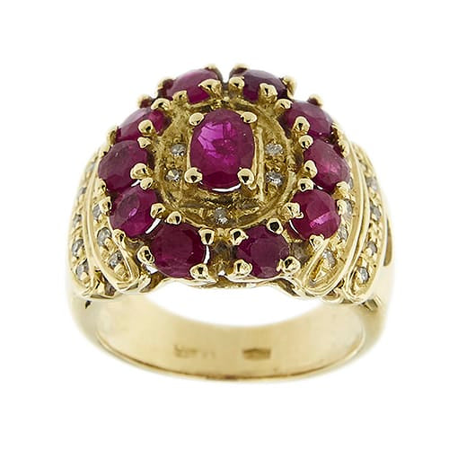 53 Bague bandeau en or jaune avec rubis et diamants 58 Facettes 41527