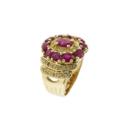 53 Bague bandeau en or jaune avec rubis et diamants 58 Facettes 41527