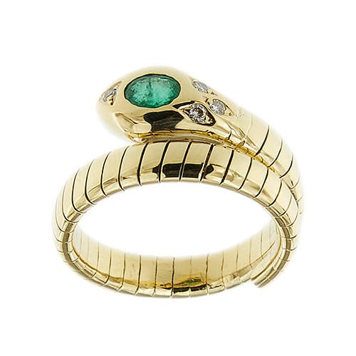 57 Bague serpent en or jaune avec émeraude et diamants 58 Facettes 40135