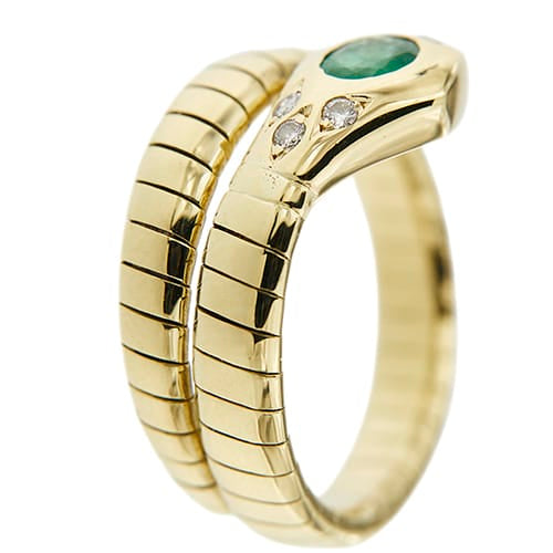 57 Bague serpent en or jaune avec émeraude et diamants 58 Facettes 40135