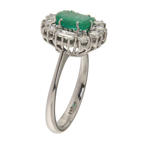 54 Bague vintage en or blanc, émeraude 0,92 ct et diamants 58 Facettes G3995
