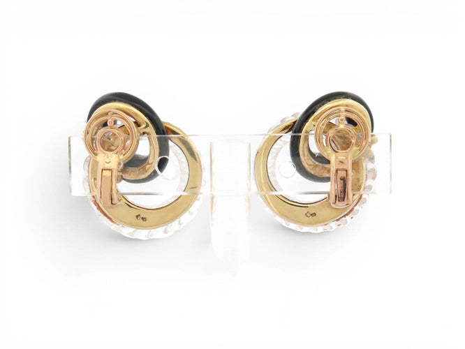 Boucheron - Boucles d'oreilles en or jaune, onyx, cristal de roche et diamants 58 Facettes 275837