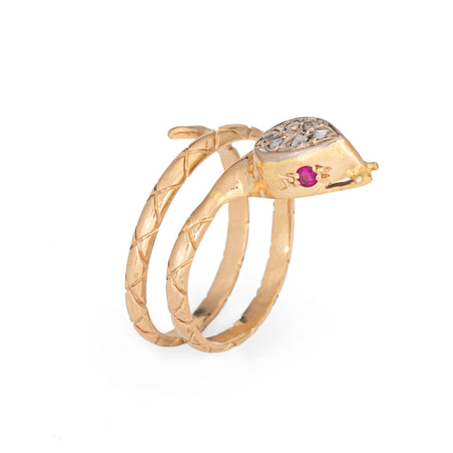 Bague 62 Bague serpent vintage en or jaune 18 carats, diamants et rubis 58 Facettes G14008