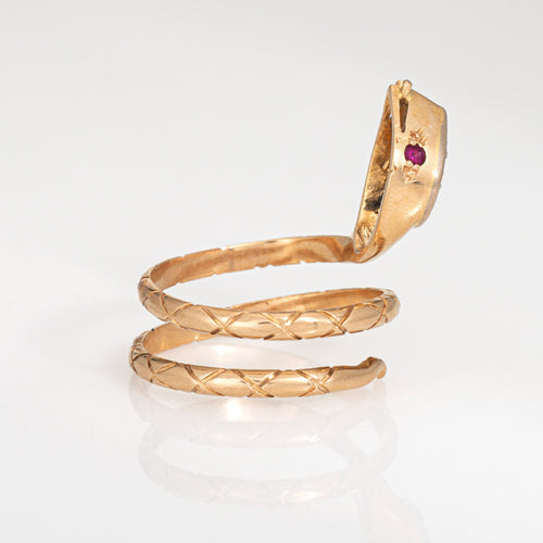 Bague 62 Bague serpent vintage en or jaune 18 carats, diamants et rubis 58 Facettes G14008