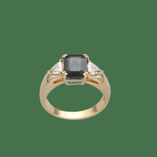 58 Bague en or jaune 18k, saphir de Thaïlande et diamants 58 Facettes FB11481