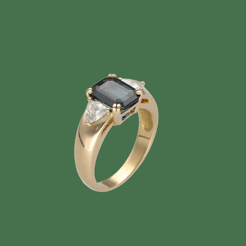 58 Bague en or jaune 18k, saphir de Thaïlande et diamants 58 Facettes FB11481