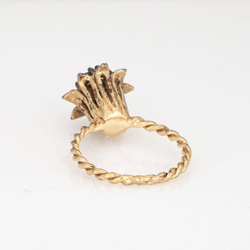 Bague 51 Bague tulipe vintage en or jaune 14 carats, diamant et émeraudes 58 Facettes G14019