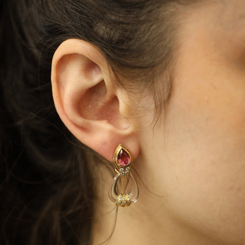 Boucles d’oreilles clips en or jaune 18k, tourmalines, diamants et cristal 58 Facettes FB11631