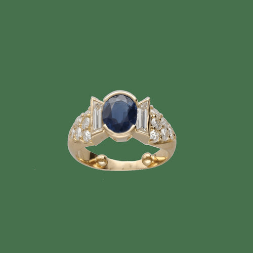 51 Bague en or jaune 18k avec saphir et diamants 58 Facettes FB11629