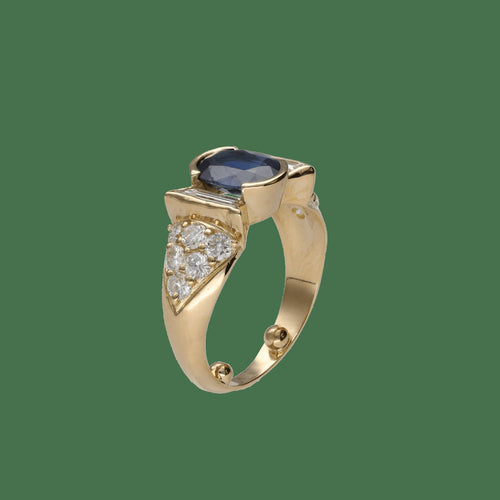 51 Bague en or jaune 18k avec saphir et diamants 58 Facettes FB11629