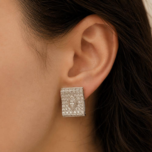 Boucles d'oreilles en or gris 18k et diamants 3,50 cts 58 Facettes FB11653