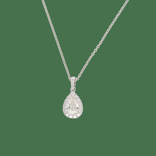 Chaîne pendentif en or gris 18k, diamant poire et diamants 58 Facettes FB11556-FB11666